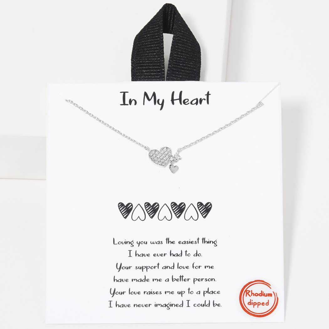 In My Heart /Pave Heart Charm Pendant Necklace