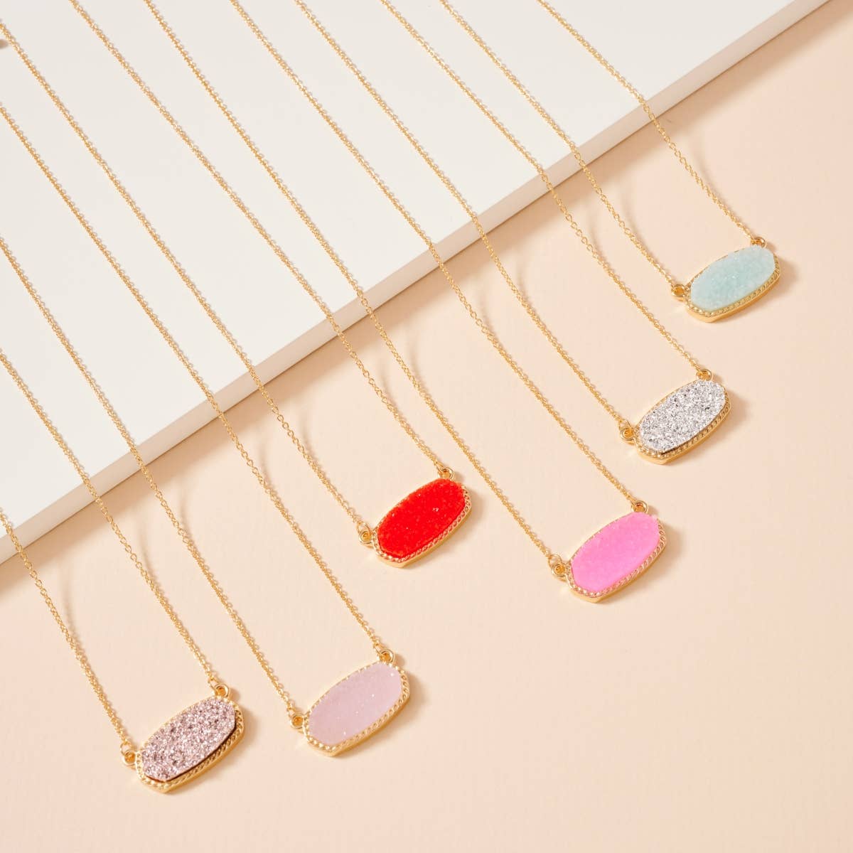 Druzy Stone Charm Short Necklace-Lavender