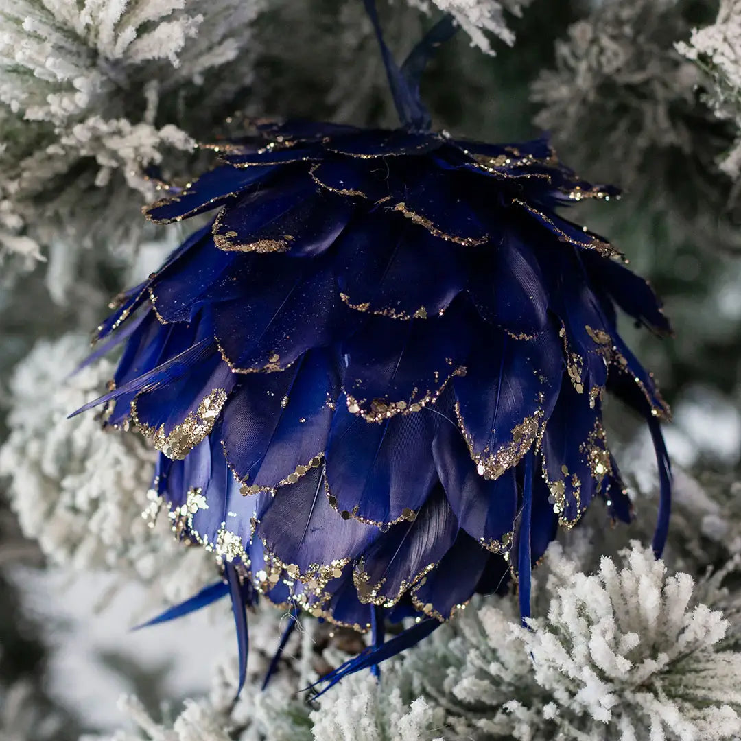 Navy Blue Feather Christmas Ornament