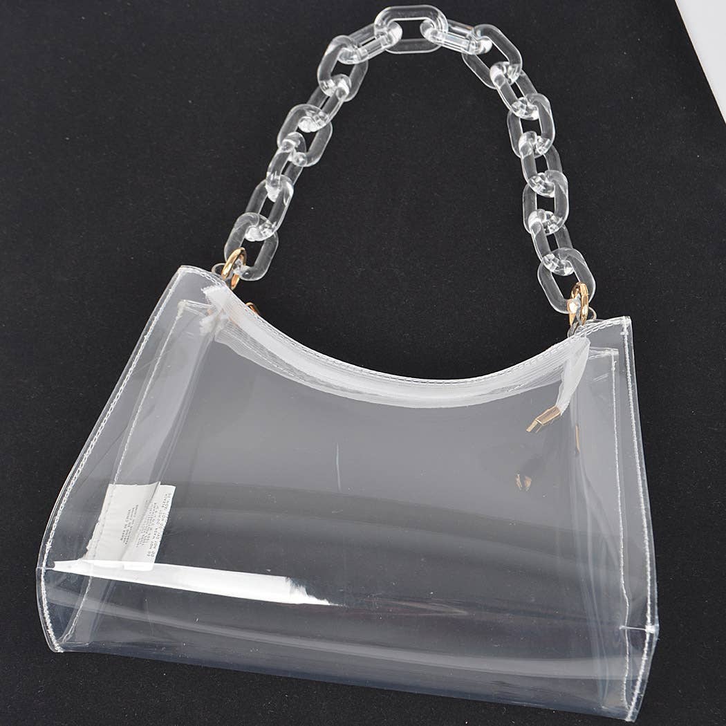 Transparent Chain Shoulder Bag: Clear