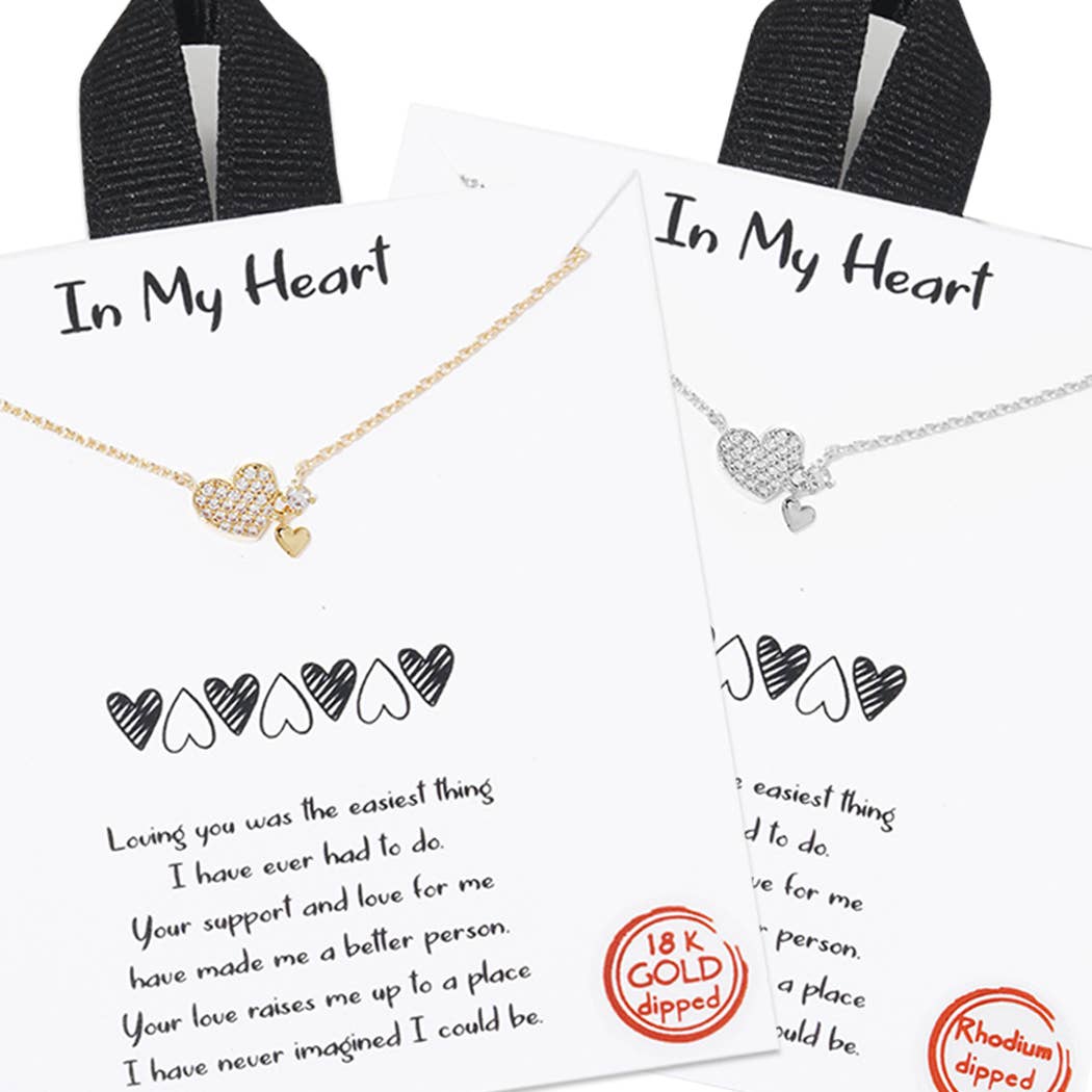 In My Heart /Pave Heart Charm Pendant Necklace