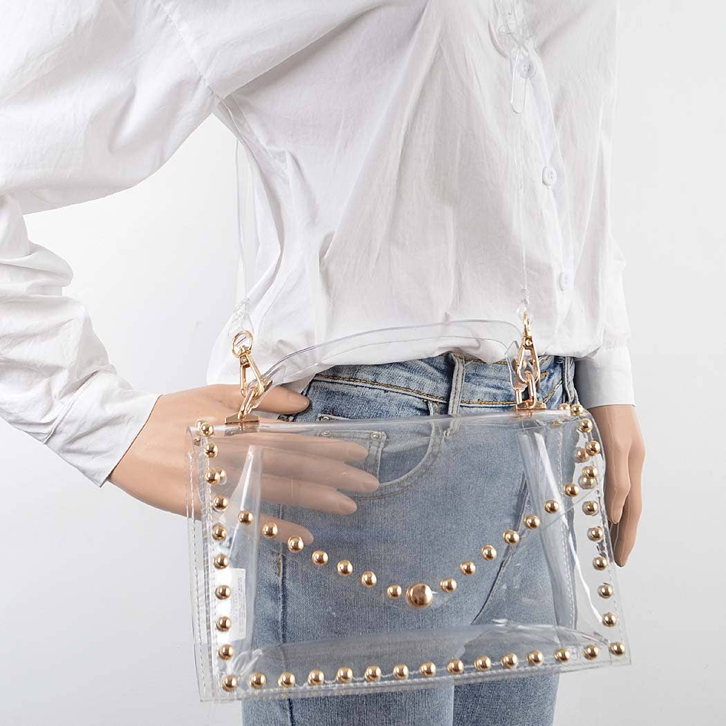 Round Stud Clear Shoulder Bag: Gold