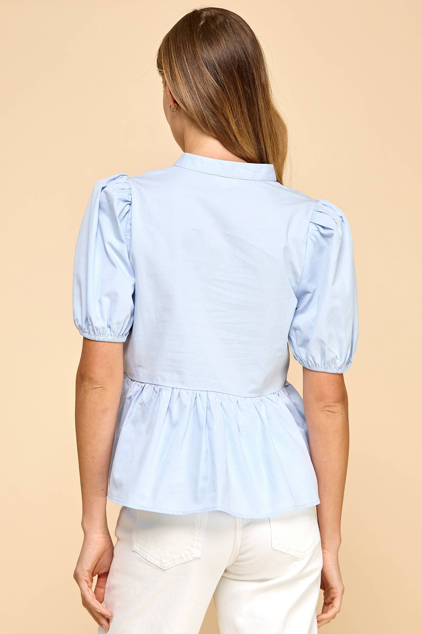 V Neckline Puff Sleeve Top