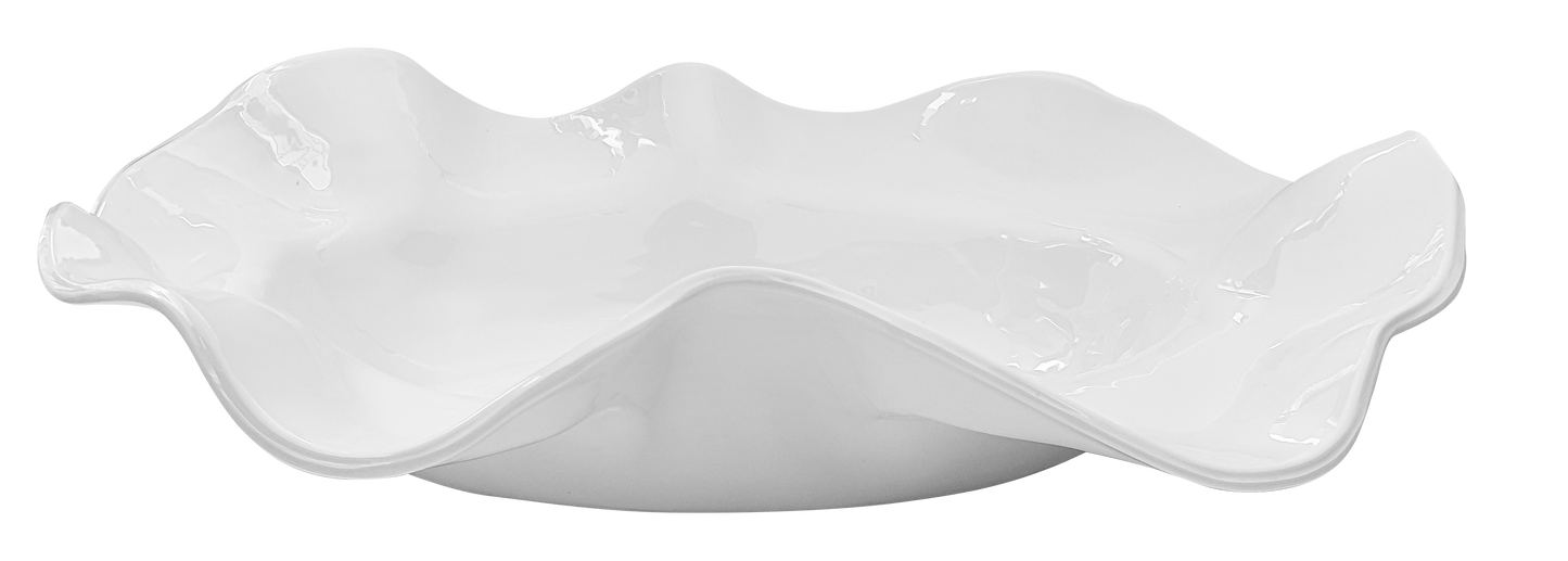 19"Large Wavy Melamine Bowl: White