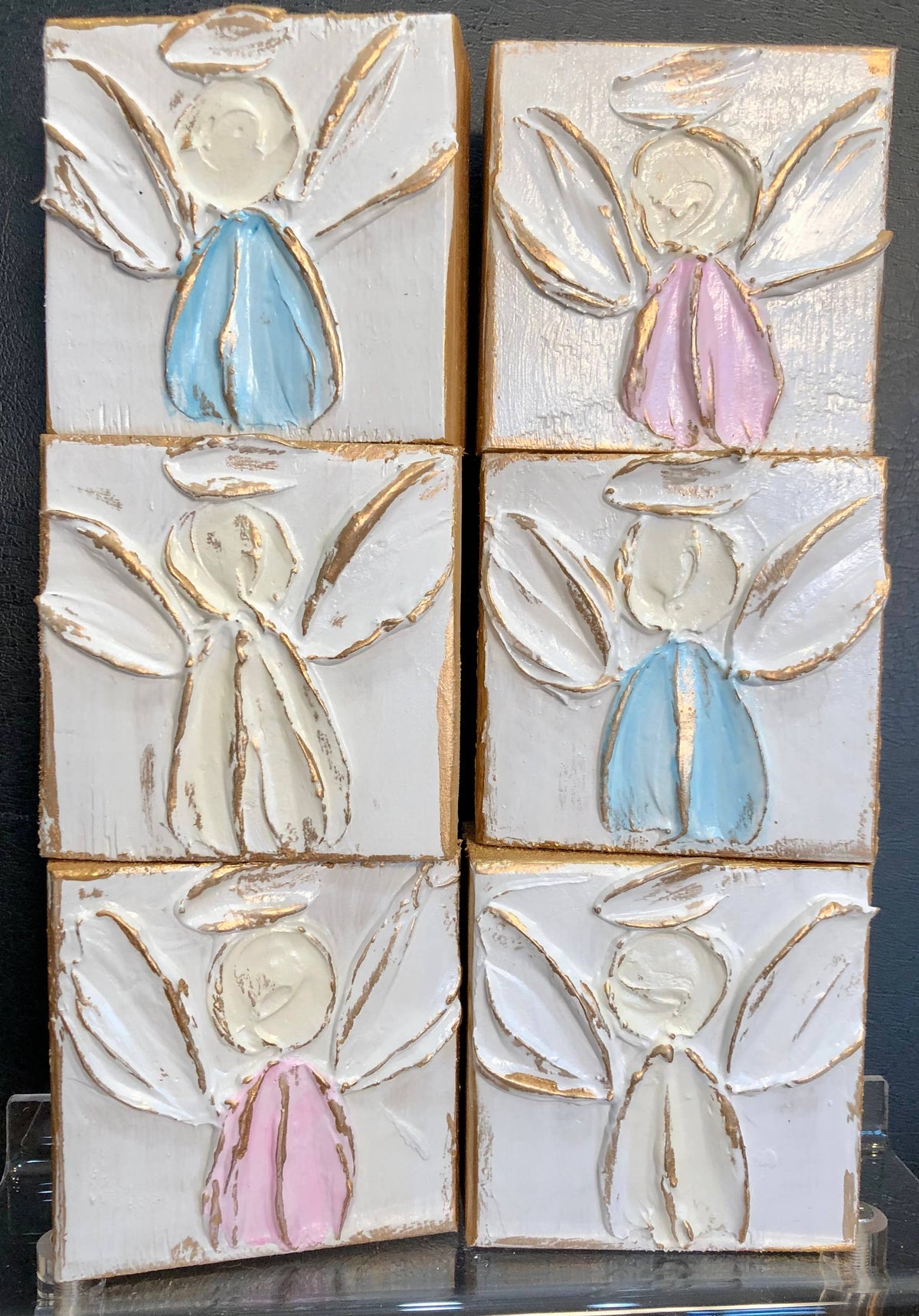 3x3 Angel handmade painted block: Ivory