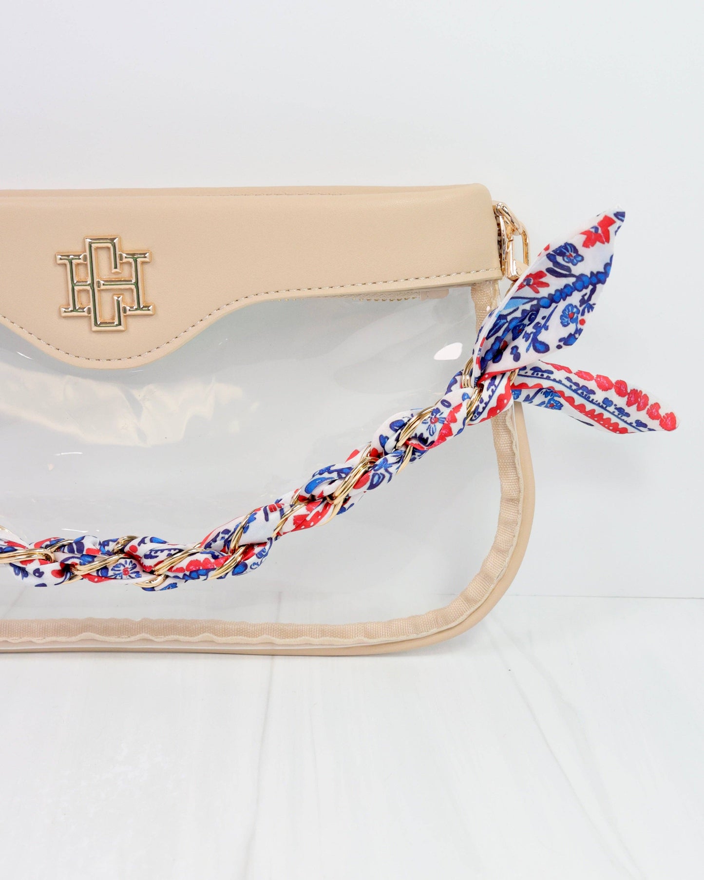 Serafina Floral Scarf Purse Chain- Navy/Red