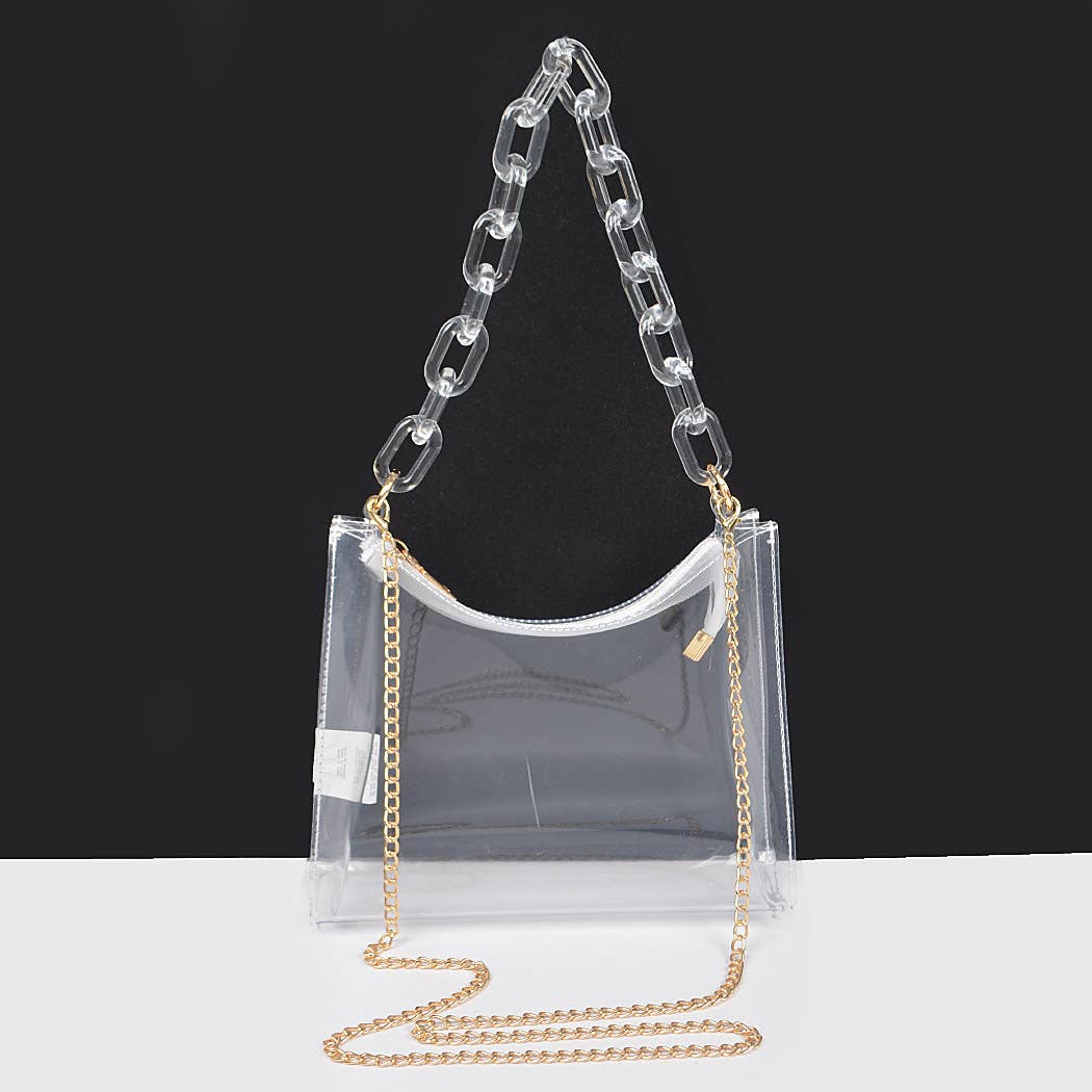 Transparent Chain Shoulder Bag: Clear