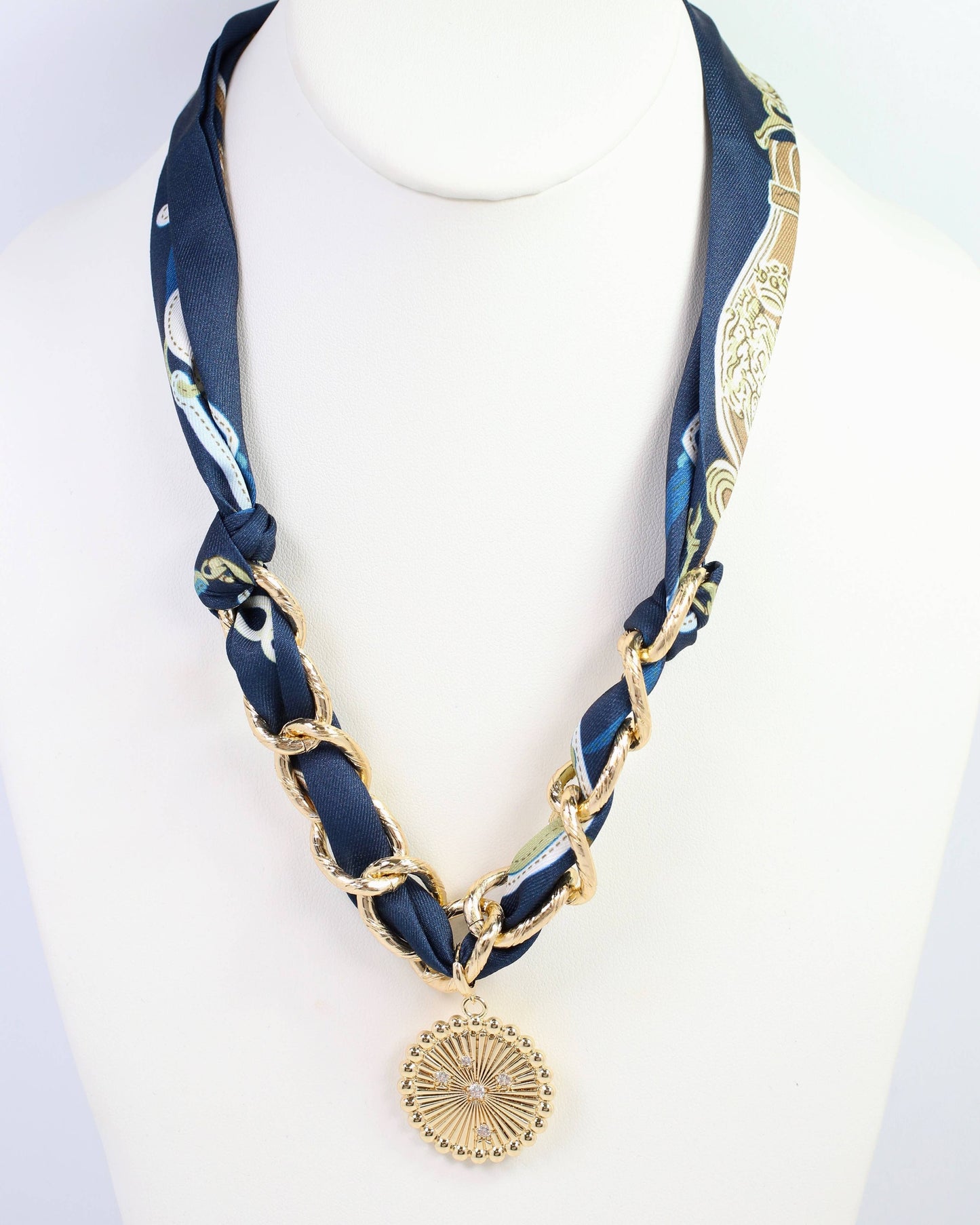 Sarah Scarf Charm Necklace-Navy/Tan