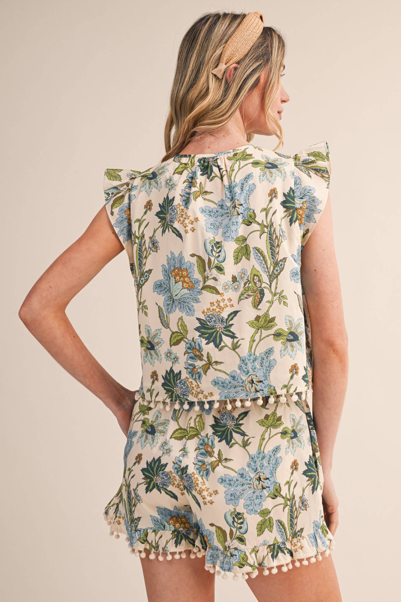 Floral Pom Pom Top & Shorts Set