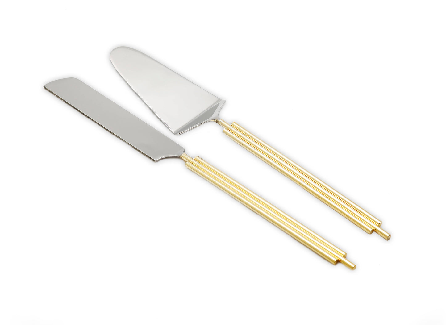 Set of 2 Cake Servers Gold Symmetrical Design