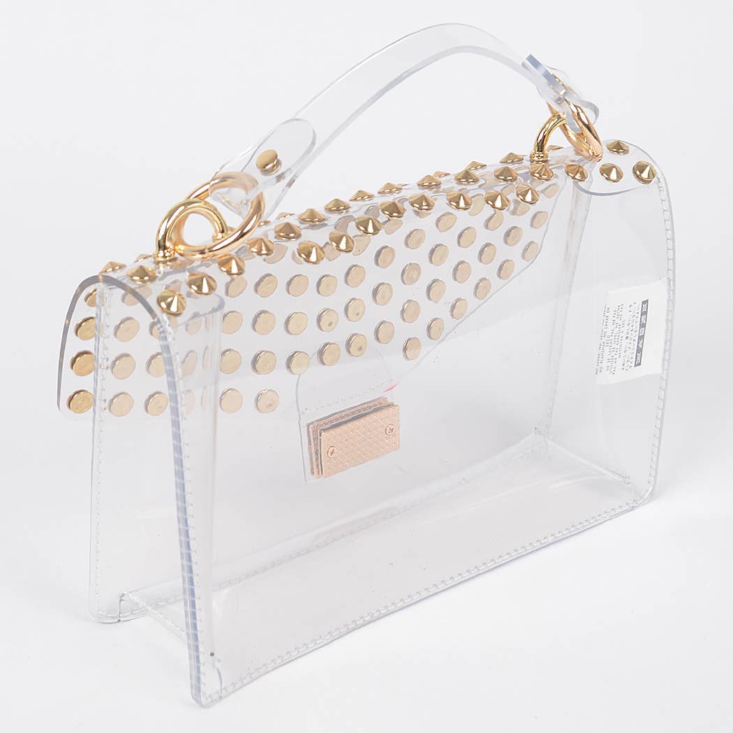 Studded Transparent Top Handle Bag: Gold