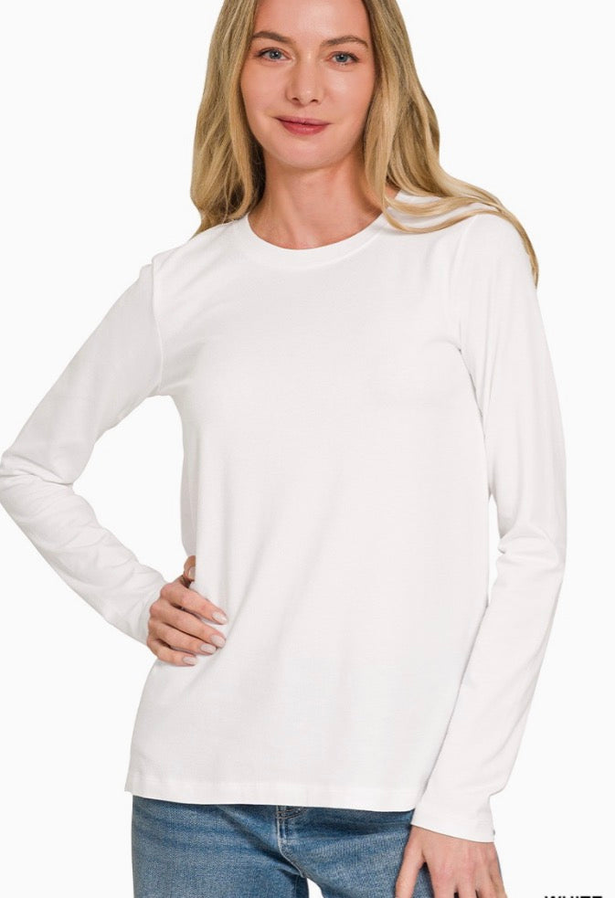 Crew Neck Long Sleeve T-shirt-White