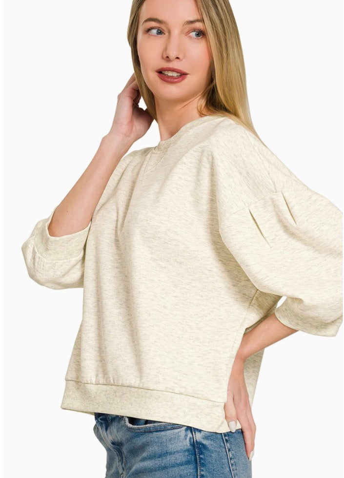 Scuba Dolman Sleeve Pullover-Vanilla