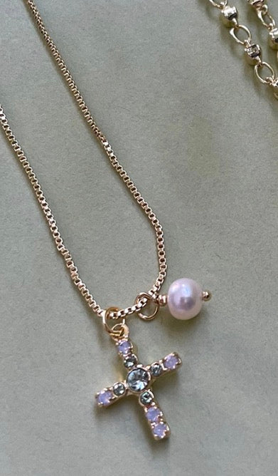 Joelle Cross Pendant Necklace-Sage Green