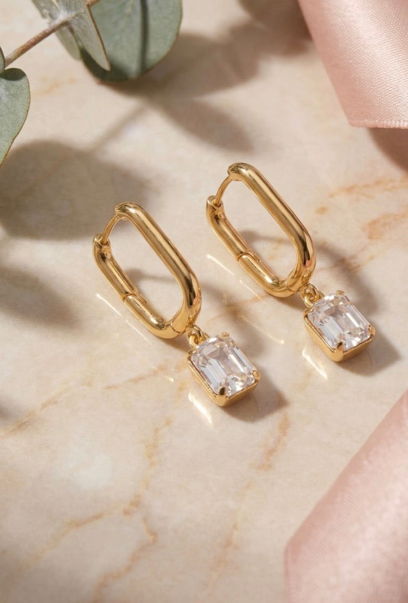 Octavia Rectangle Hoop Earrings-Crystal