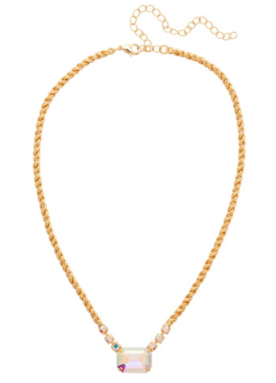 Kathleen Studded Pendant Necklace-Aurora Borealis