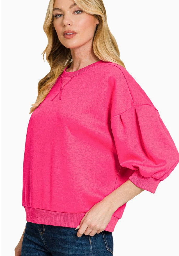 Scuba Dolman Sleeve Pullover-Pink