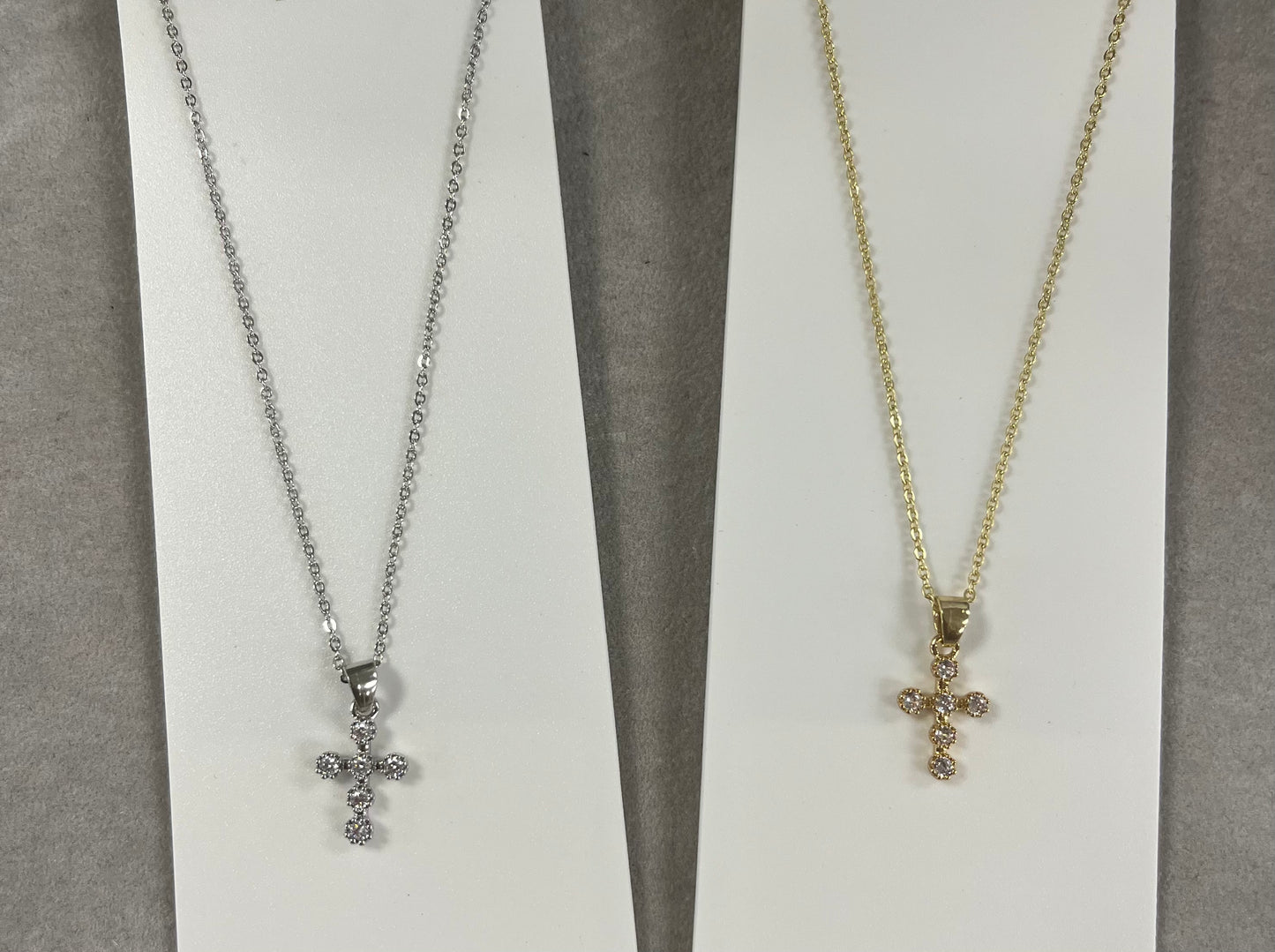 Small Crystal Cross Necklace In Gold & Silver