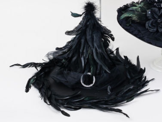 Black Feather Witch Hat-Belted