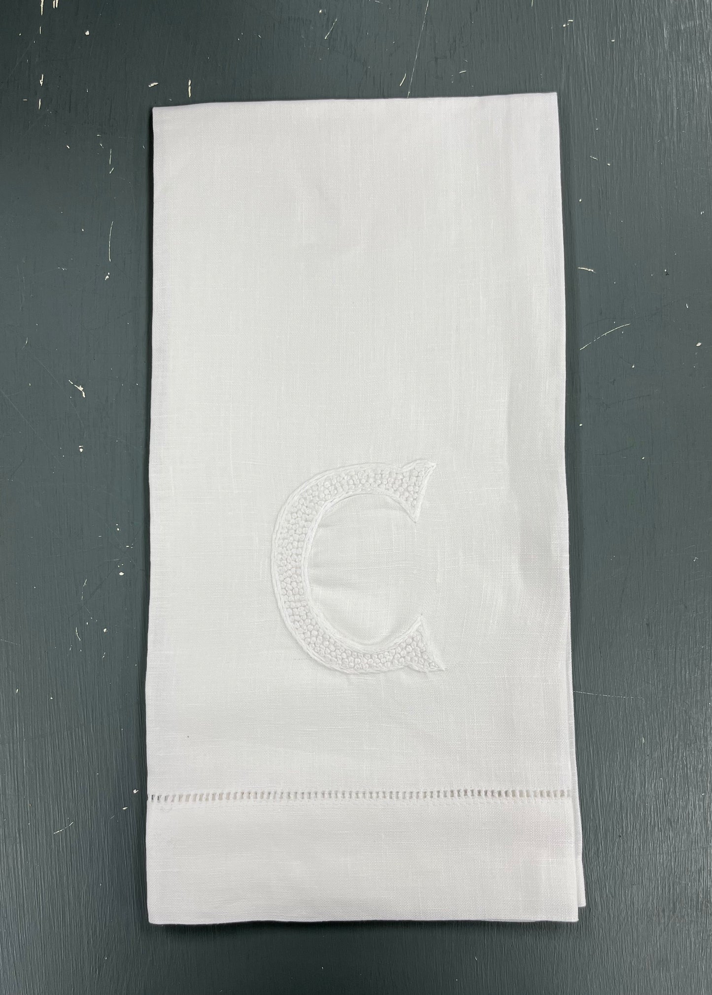 Nouveau Monogram Tea Towel | White on White (A-Z)