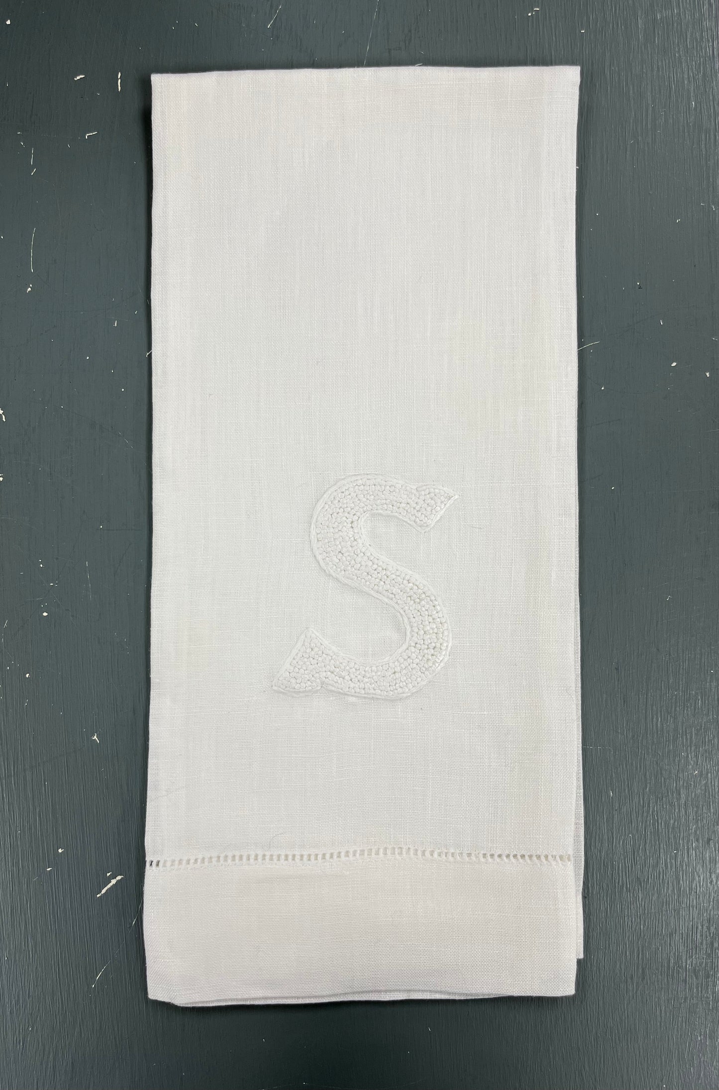 Nouveau Monogram Tea Towel | White on White (A-Z)