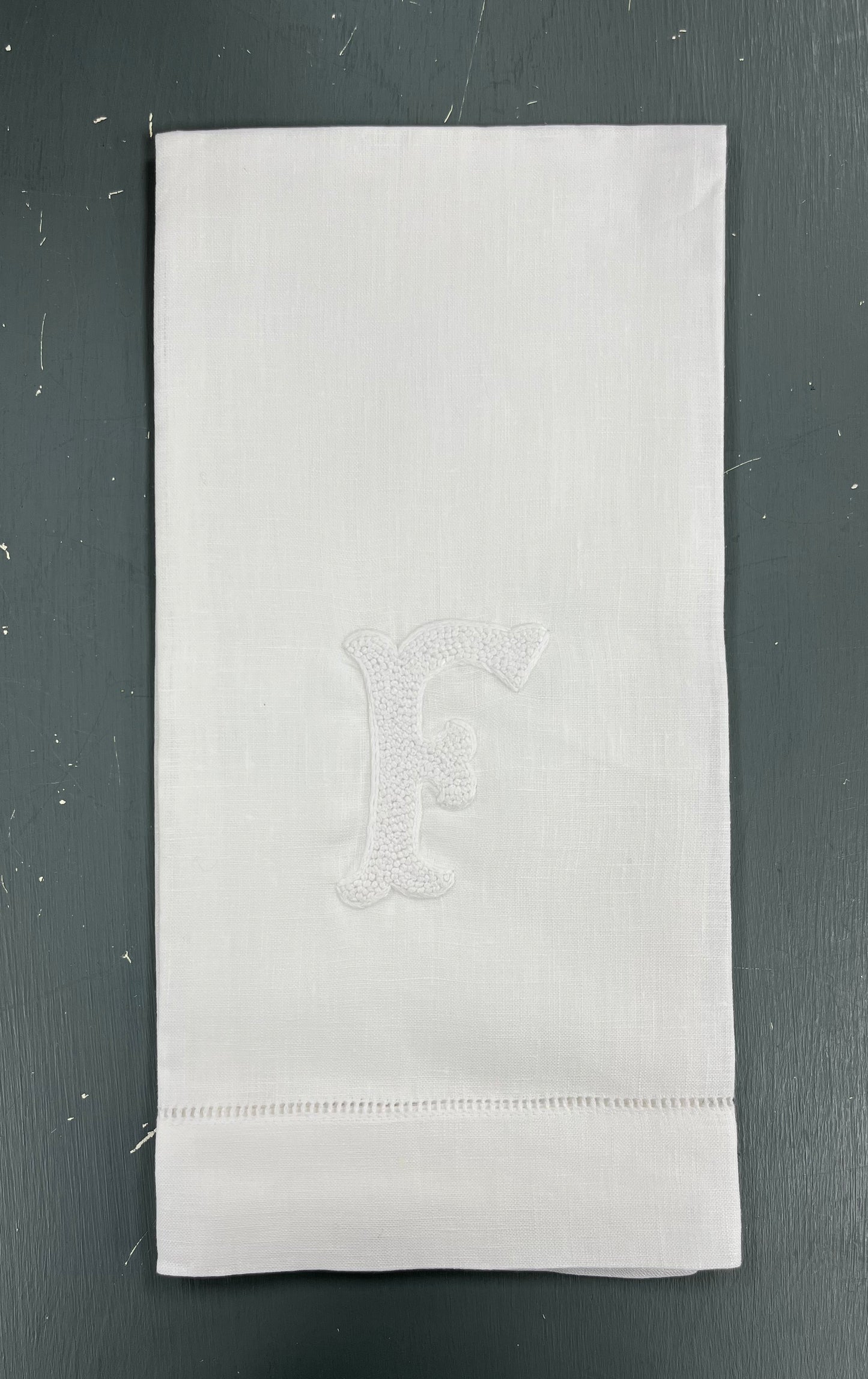 Nouveau Monogram Tea Towel | White on White (A-Z)