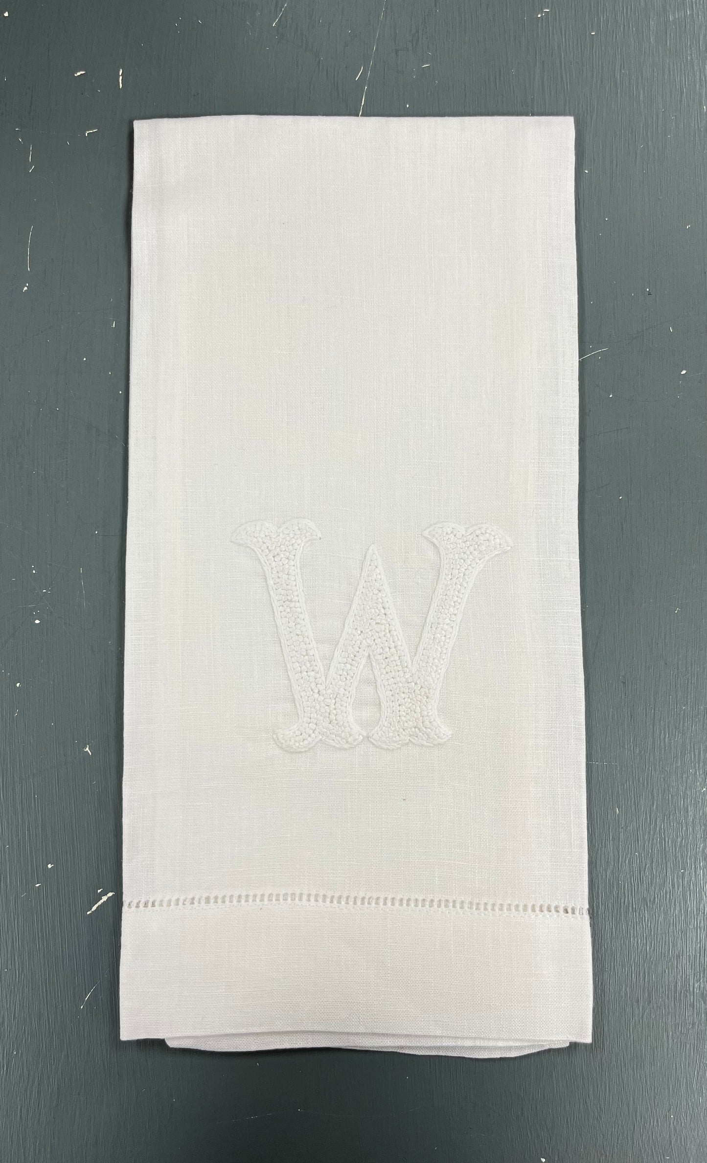 Nouveau Monogram Tea Towel | White on White (A-Z)