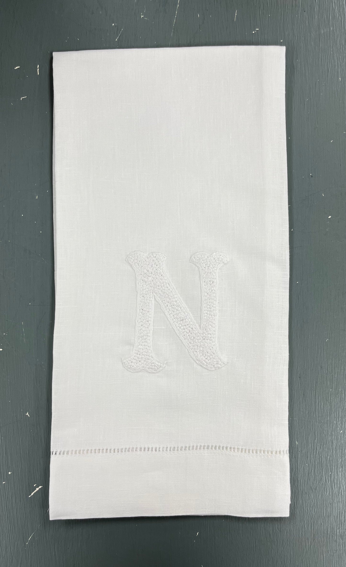 Nouveau Monogram Tea Towel | White on White
