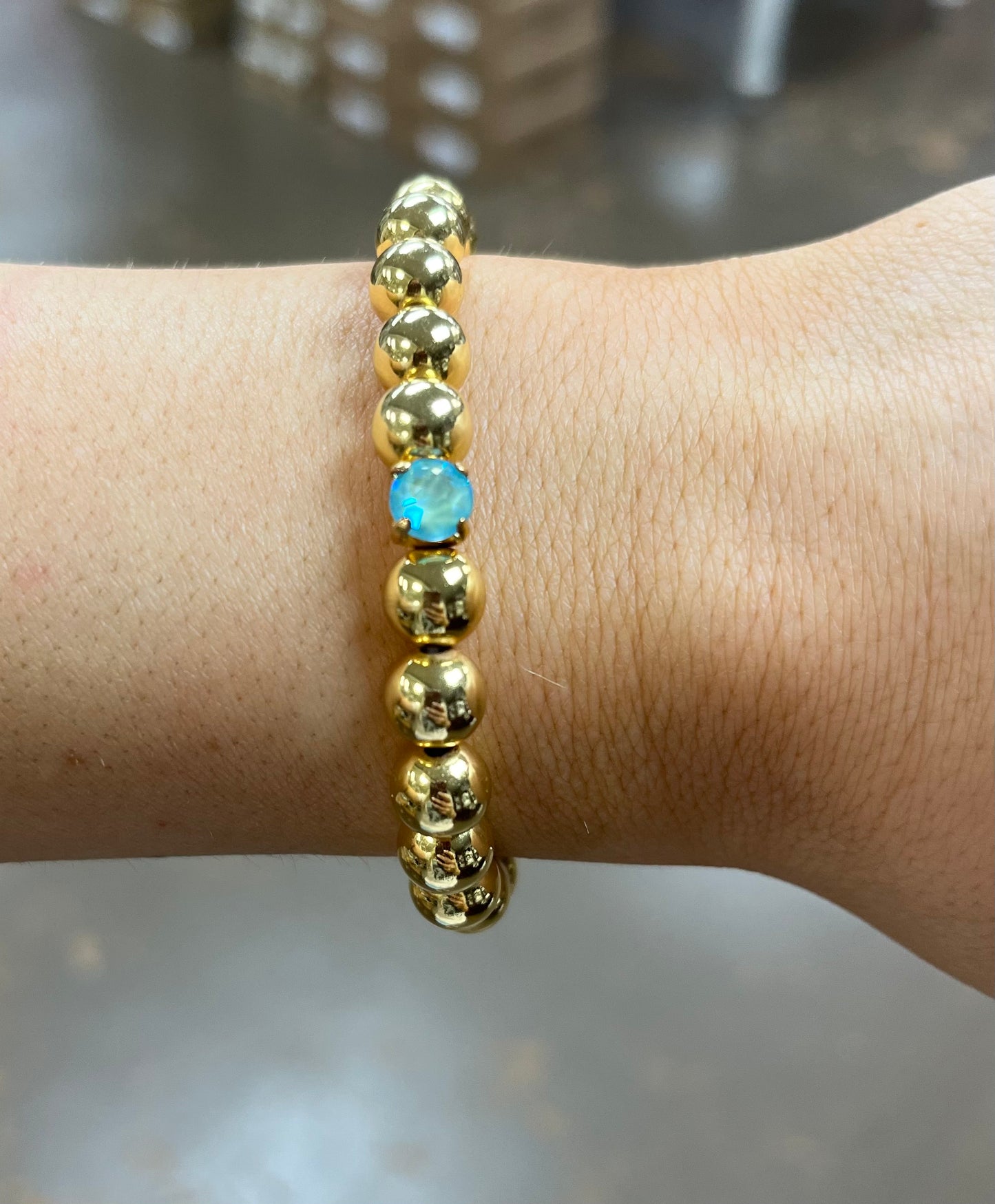 Sorrelli Mini Single Crystal Stretch Bracelet - Summer Blue Delite