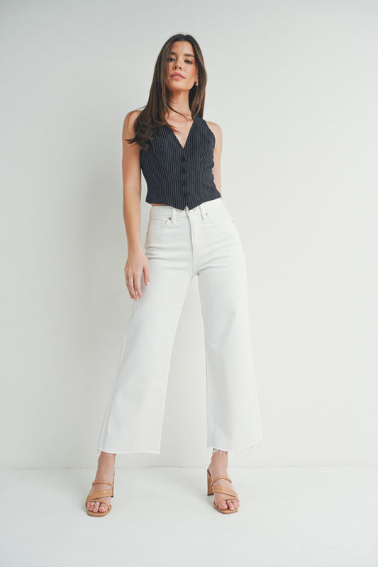 Monica White Slim Wide Leg Jeans