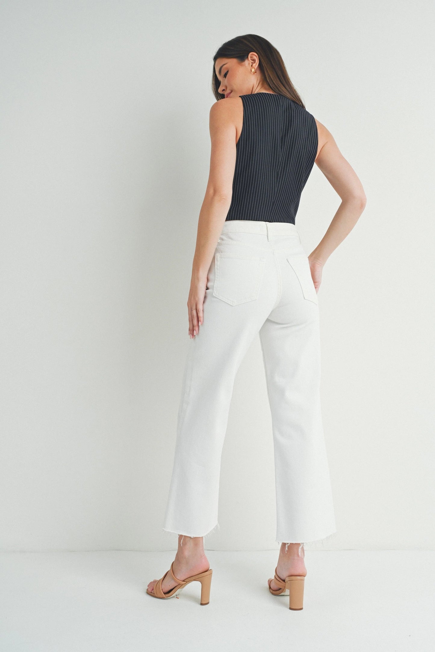 Monica White Slim Wide Leg Jeans