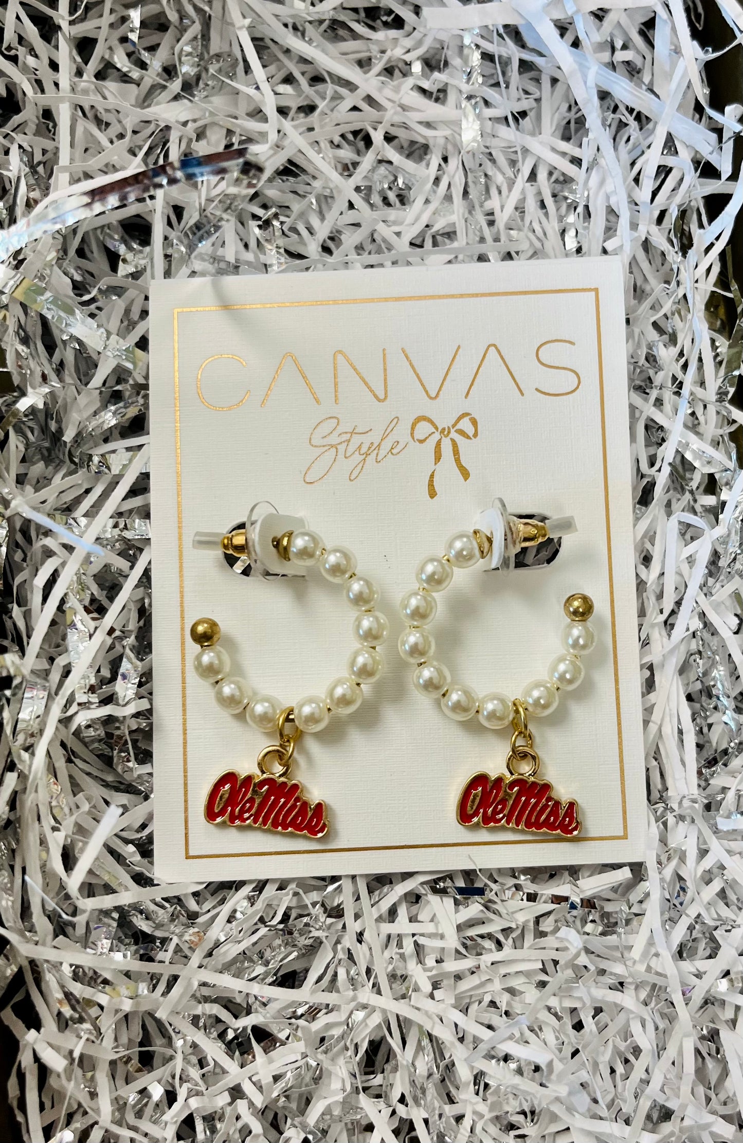 Ole Miss Rebels Pearl Hoop Enamel Drop Earrings
