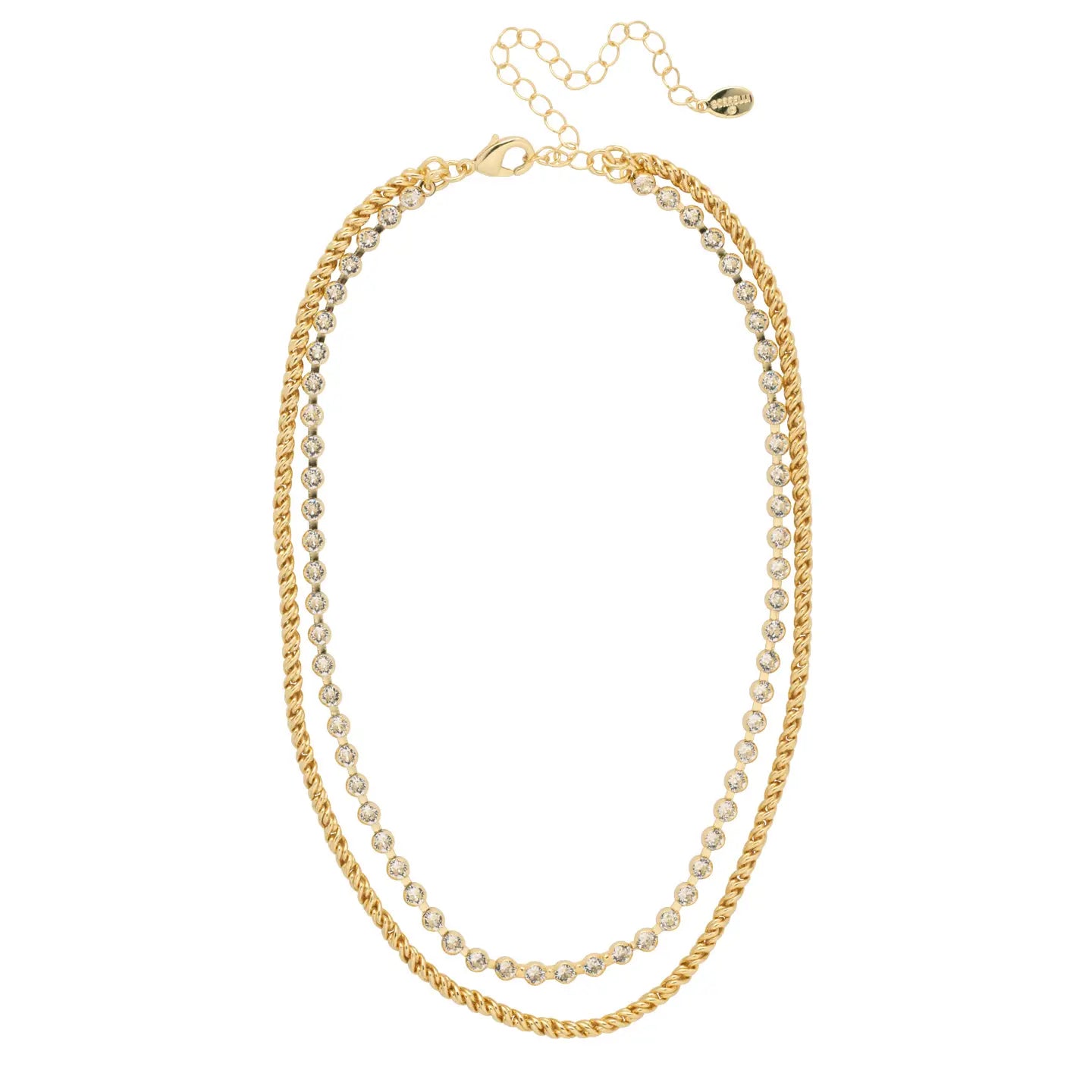 Crystal and Rope Chain Layered Necklace - Crystal