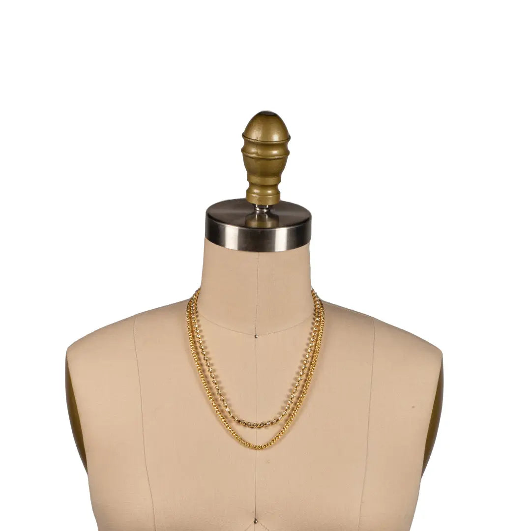 Crystal and Rope Chain Layered Necklace - Crystal