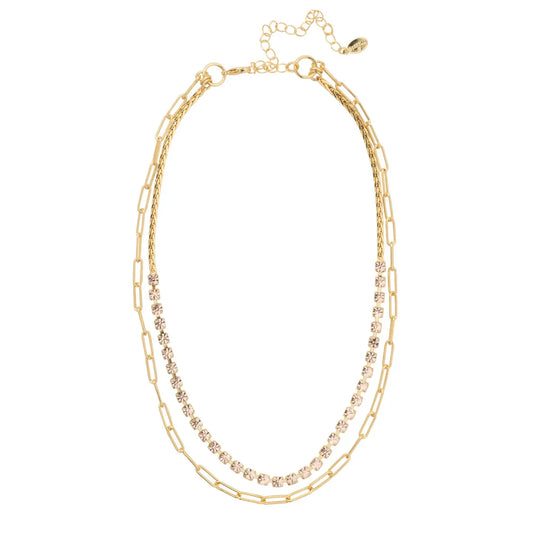 Sorrelli Crystal & Paperclip Chain Layered Necklace - Golden Goddess