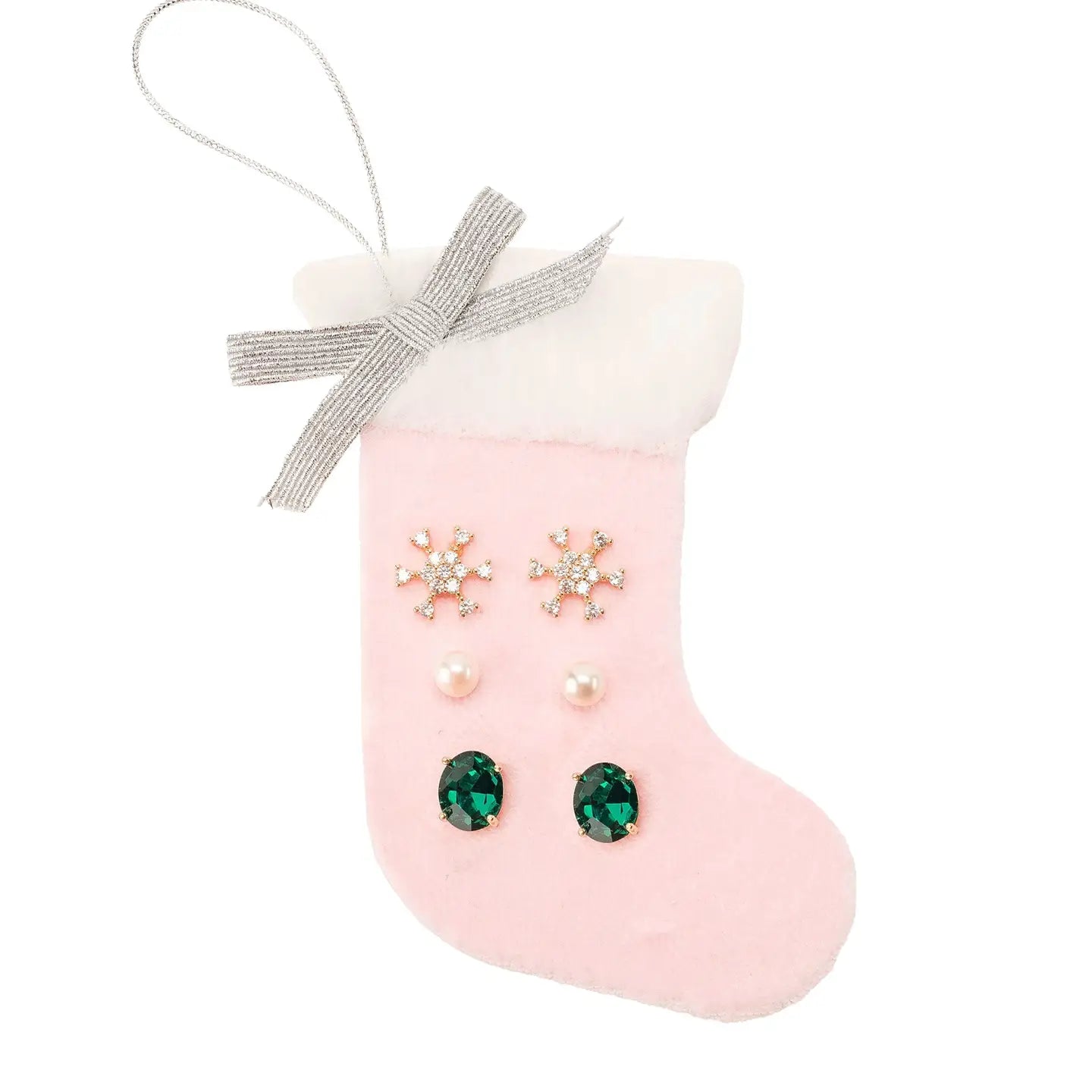 Clara Stocking Earring Trio Set- Ruby, Emerald