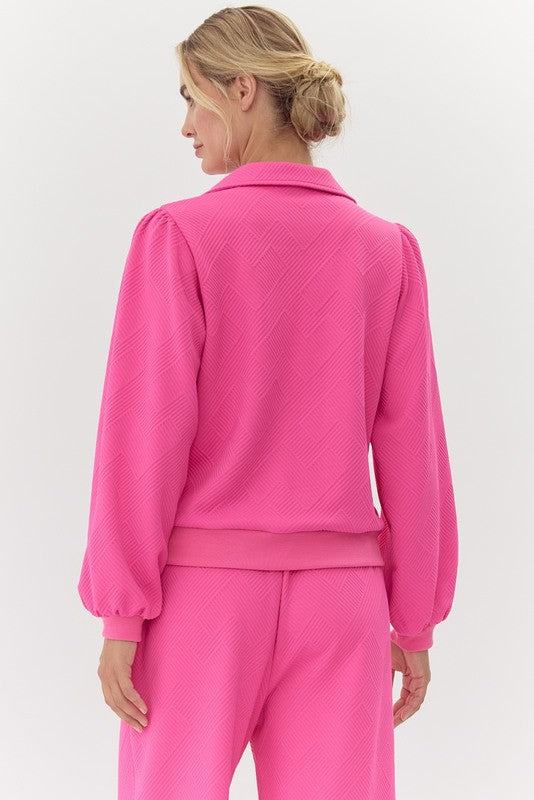 Hot Pink Textured Open Collared Top