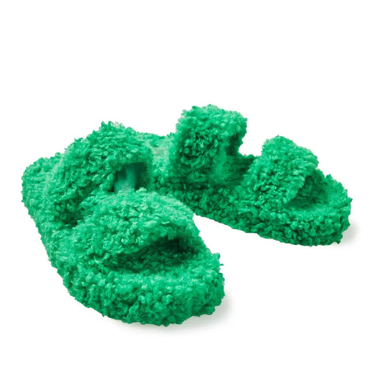 FINAL SALE Sherpa Slide Slippers - Green