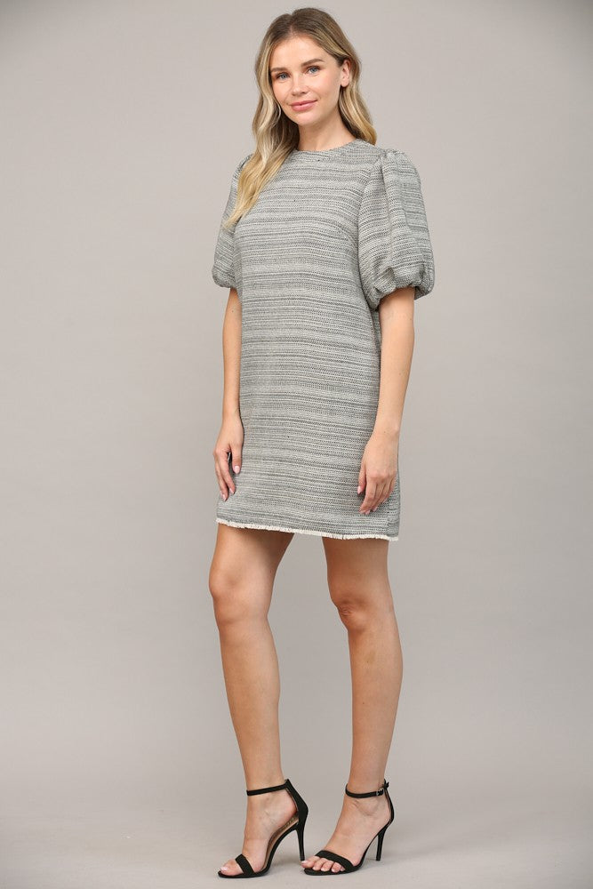 FINAL SALE Metallic Tweed Short Puff Sleeve Dress