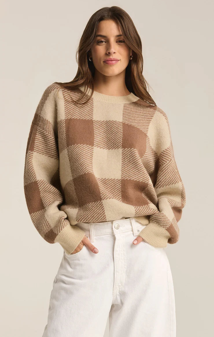 Z Supply Check You Later Plaid Sweater - Campfire