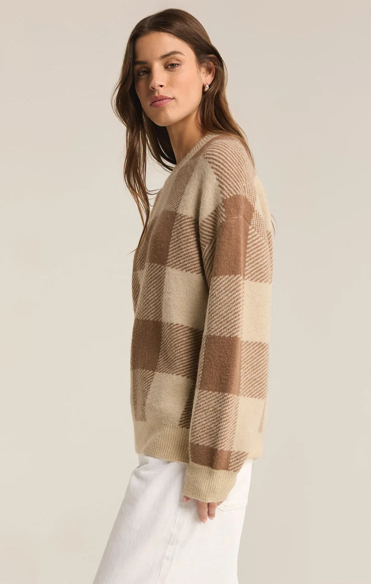 Z Supply Check You Later Plaid Sweater - Campfire