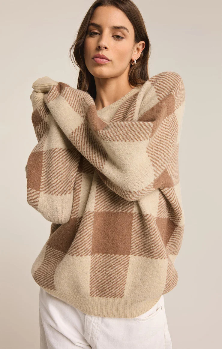 Z Supply Check You Later Plaid Sweater - Campfire