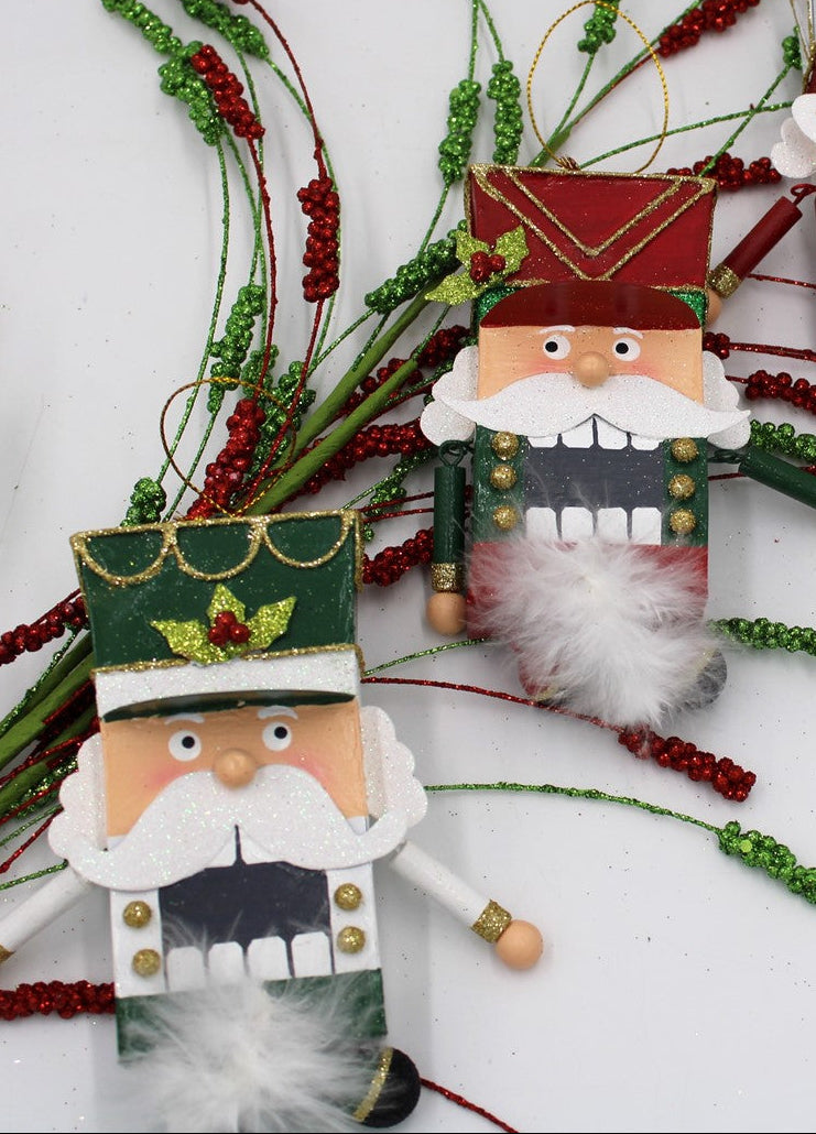 Metal Nutcracker Ornaments - Green/Red