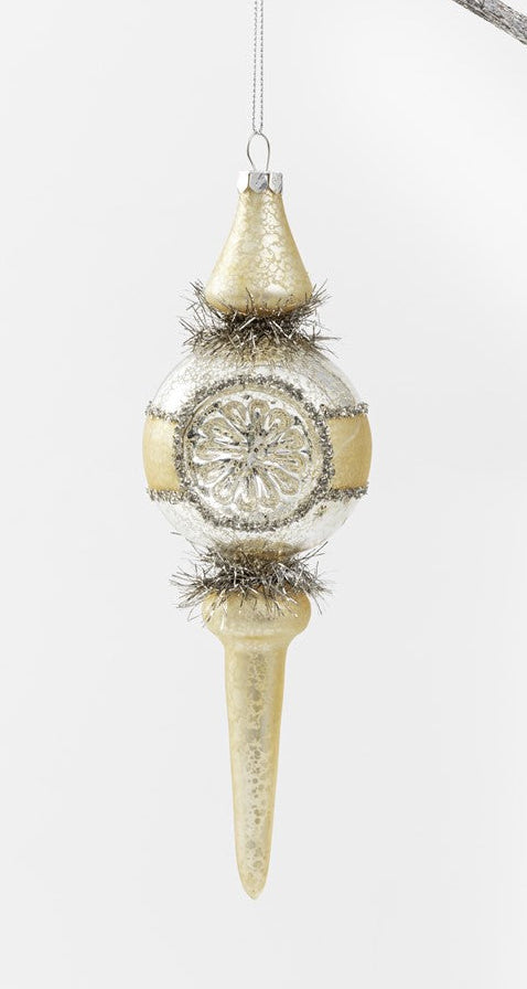 Gold Reflector Glass Ornament with Tinsel