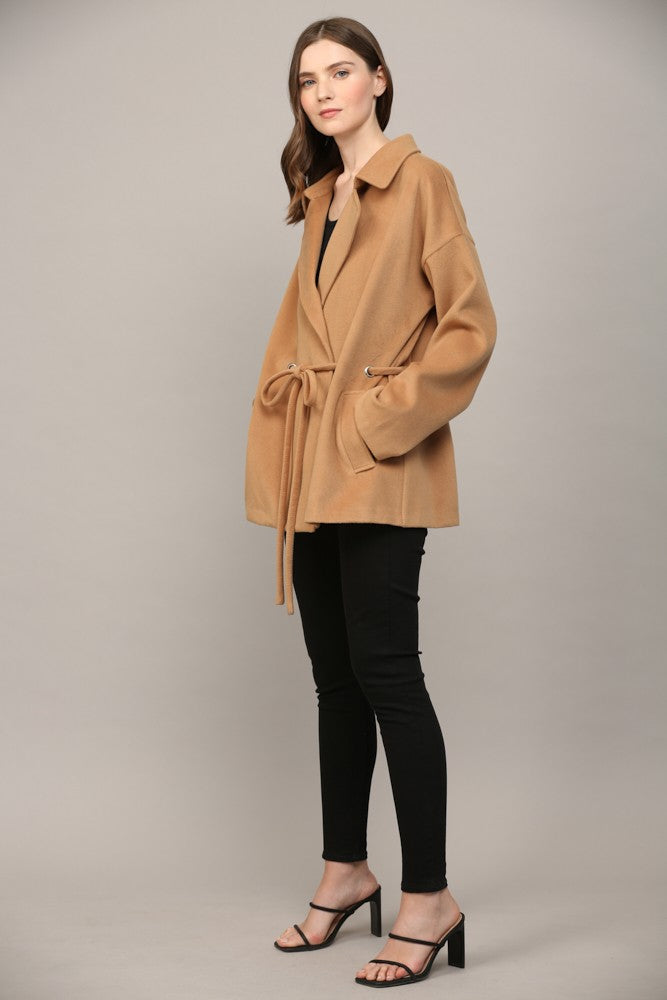FINAL SALE Camel Tie Waist Coat