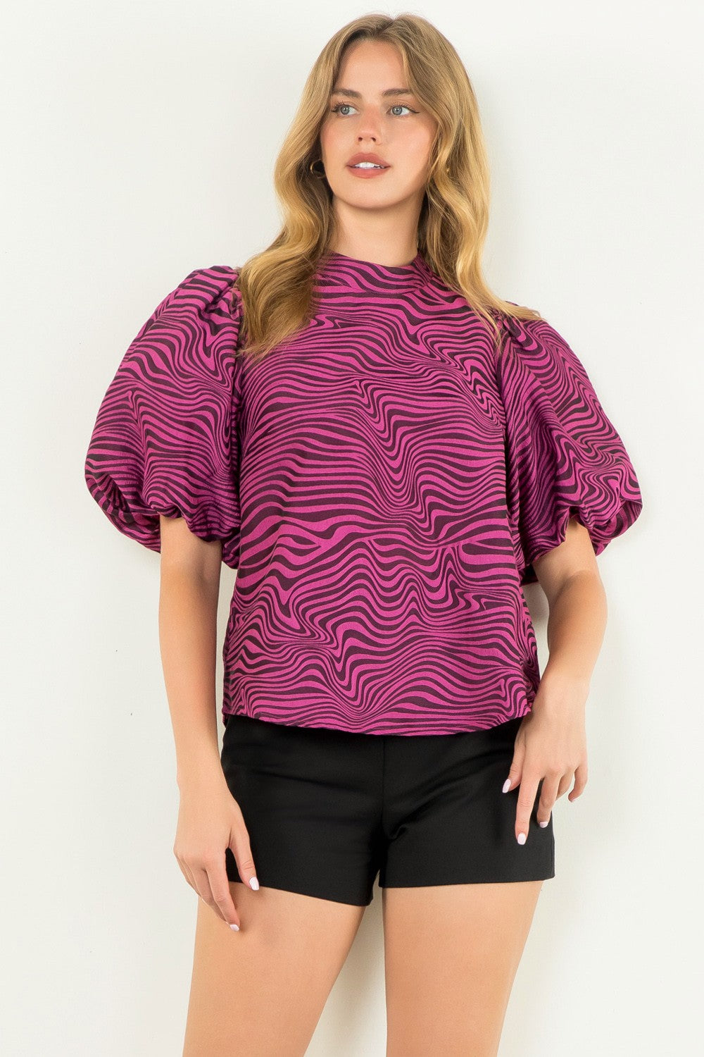 FINAL SALE Fuchsia Puff Sleeve Top