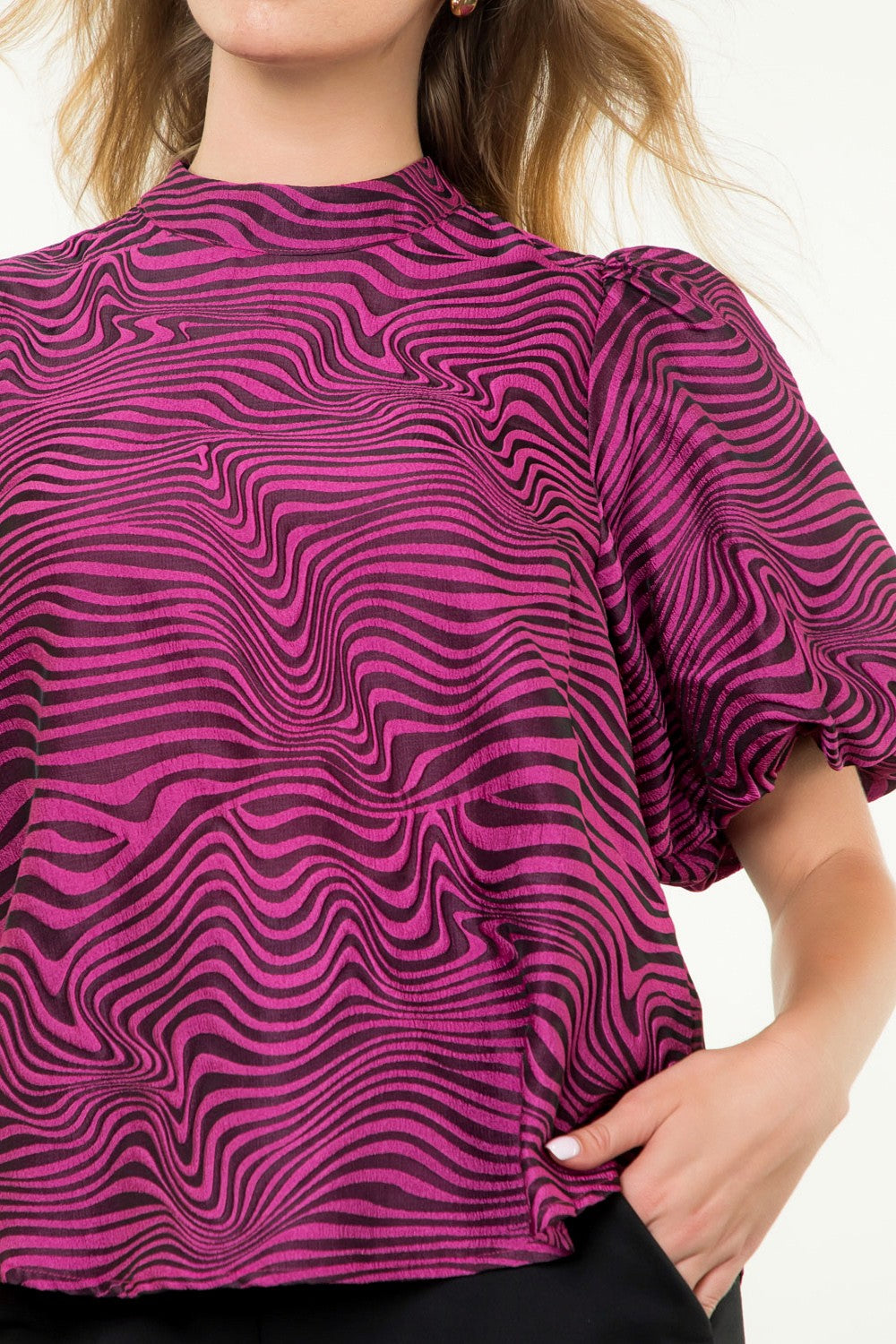 FINAL SALE Fuchsia Puff Sleeve Top