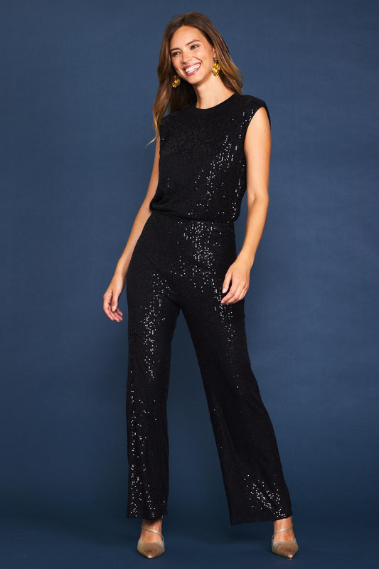 FINAL SALE Black Sequin Semi Flared Pants