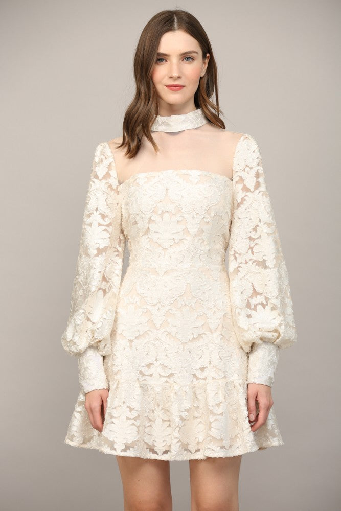 FINAL SALE Sheer Mesh Detail Velvet Dress