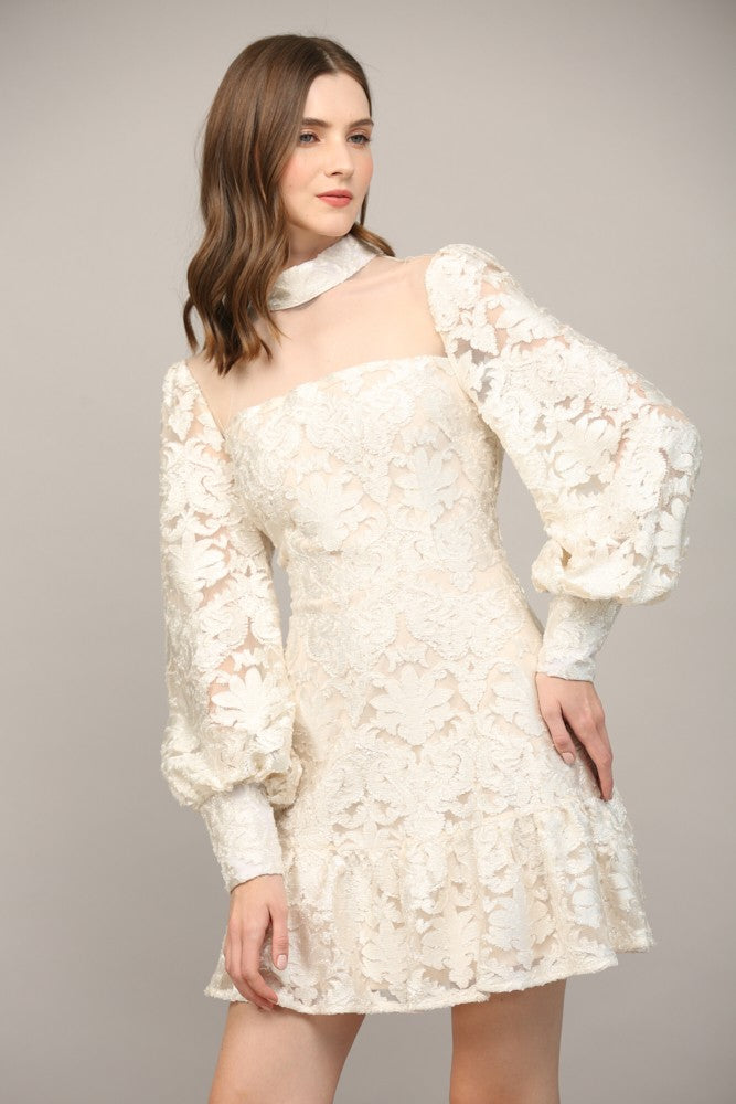 FINAL SALE Sheer Mesh Detail Velvet Dress